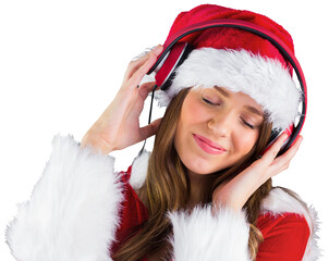 Sexy santa girl listening to music