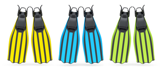 Set of diving flippers for summer holidays and snorkeling on white background.