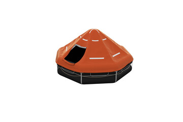 High angle view of black and orange inflatable tent