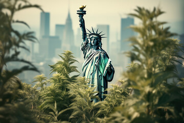 statue of liberty in a marijuana plantation Generative AI	 - obrazy, fototapety, plakaty