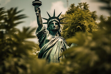 statue of liberty in a marijuana plantation Generative AI	