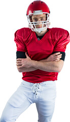 Portrait of serious american football player with arms crossed