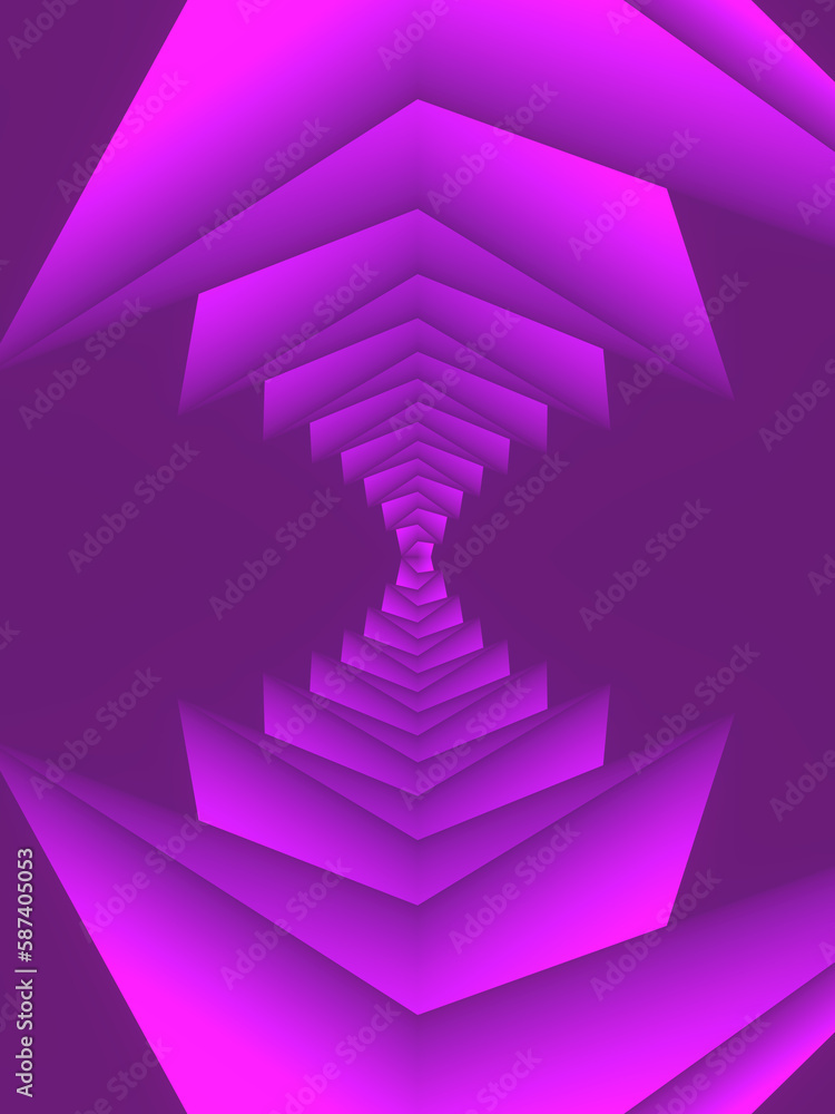Poster Symmetrical geometric background, with a trendy neon gradient. 3d rendering pattern. Digital illustration