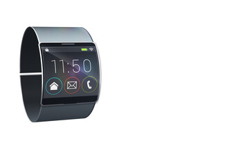 Futuristic black wrist watch with app menu