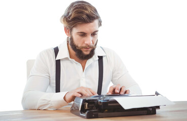Hipster working on typewriter