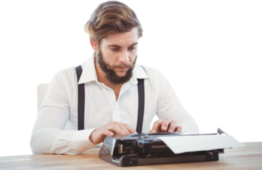 Hipster working on typewriter