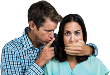 Man covering woman's mouthc