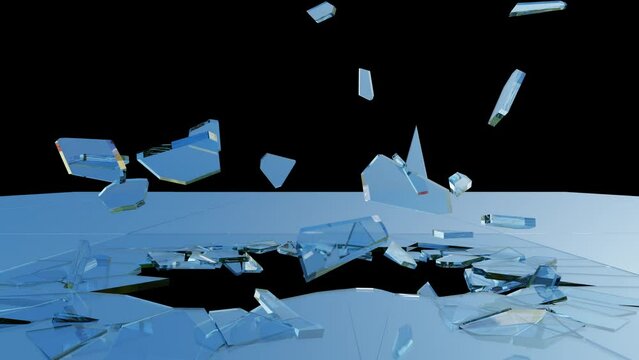 Cricket Ball Breaking Glass, shattered glasses flying on air. 4K Slow motion video in black, green and matte background.