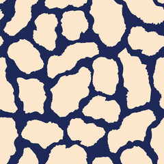 Cow skin inverted seamless pattern for fabric, stationery, textile, wallpaper, notebook cover or print. Navy blue and cream monochrome repeat background.