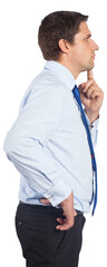 Thinking businessman touching his chin