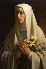 Saint Catherine of Siena, painting illustration. Generative Ai. St. Catherine is a famous catholic saint. - obrazy, fototapety, plakaty