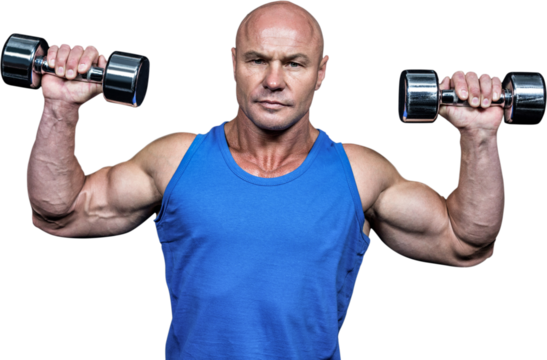 Portrait of bodybuilder lifting dumbbells