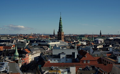 Blick vom Runden Turm auf Kopenhagen, in Bildmitte die Nikolaikirche