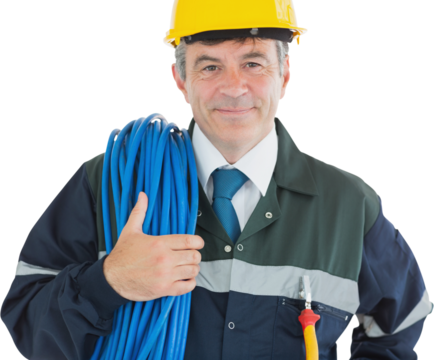 Confident mature man with rolled wire