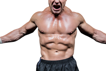 Midsection of angry fighter