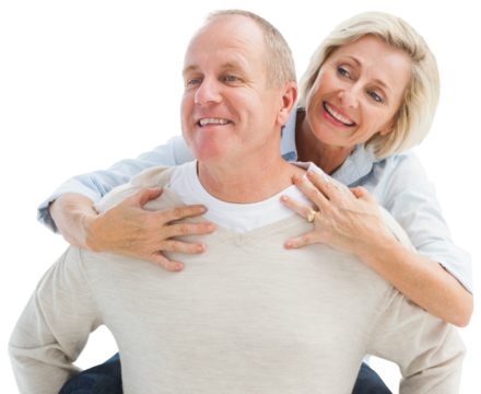 Happy mature man giving piggy back to partner