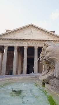 Facade of pantheon in Rome city italy. Vertical shot
