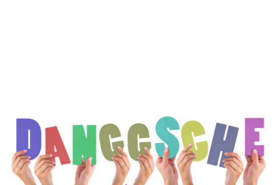 Hands holding multi colored letters 