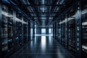 Naklejka premium Server room, Super Computer, and data center decor in modern style. Generative AI