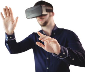 Man using virtual reality simulator
