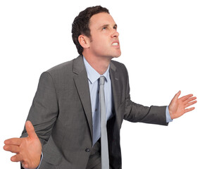 Businessman posing with hands out