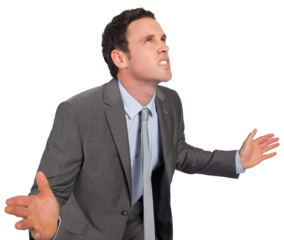 Businessman posing with hands out