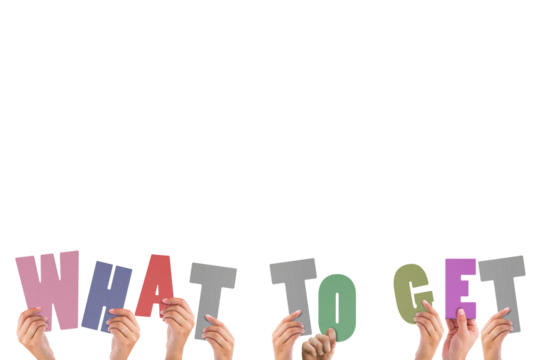 Colorful alphabet spelling what to get held up by people 