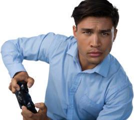 Businessman playing video game