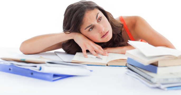 Bored female student doing her homework - Powered by Adobe