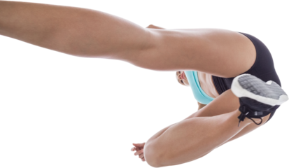 Low angle female athlete jumping