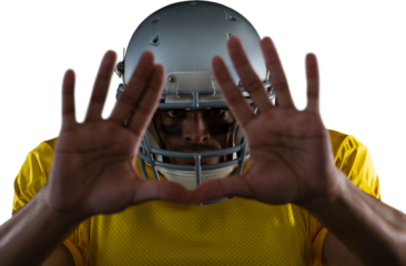Portrait of American football player gesturing