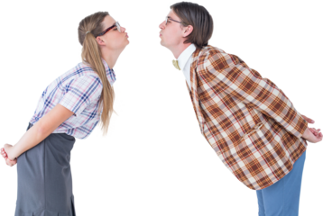 Geeky hipster couple kissing