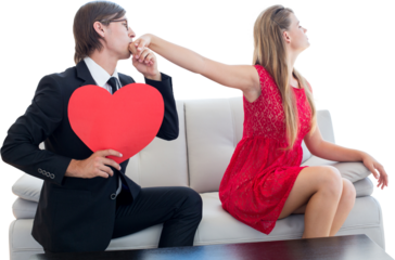 Cute geeky couple with red heart shape