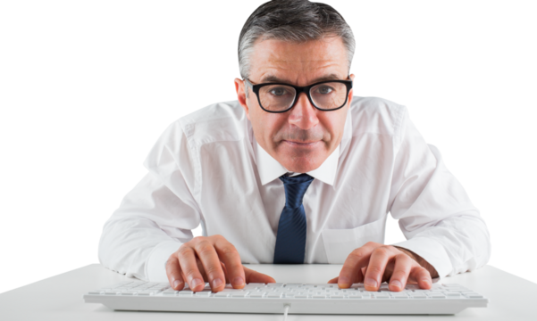 Mature businessman typing on keyboard - Powered by Adobe