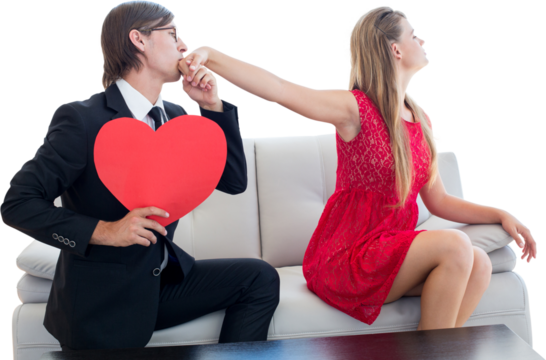 Cute geeky couple with red heart shape - Powered by Adobe