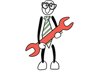 Cartoon man holding wrench