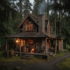 Fototapeta na wymiar Charming Cabin in the Woods