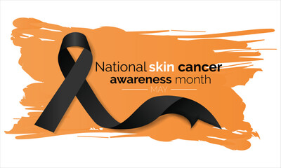 Melanoma and skin cancer detection, prevention and awareness month of May. Concept with black Ribbon. Banner template. Vector illustration.