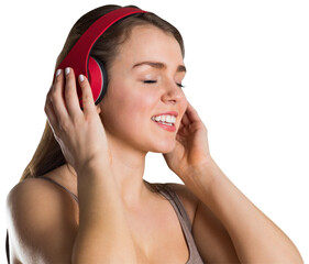 Pretty young girl listening to music
