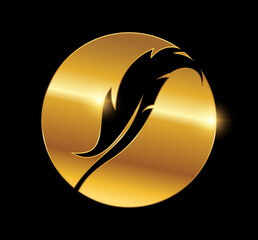 Golden Feather Logo Vector Icon