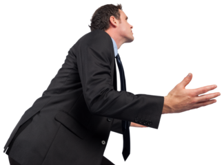 Businessman posing with arms out