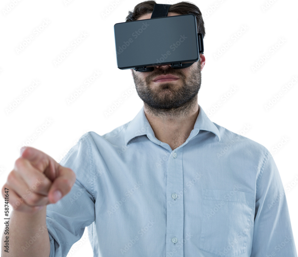 Aufkleber man pointing while using black oculus rift headset
