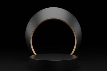 black and gold background product scene 3d render.