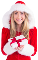 Sexy santa girl holding gift