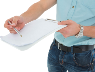 Delivery man with clipboard asking for signature