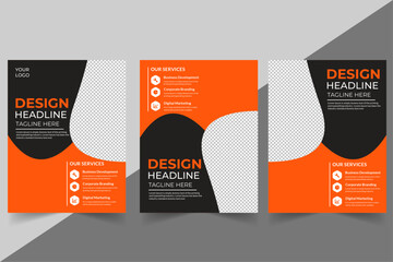 modern orange and black design template for poster flyer brochure cover. Graphic design layout with triangle graphic elements and space for photo background