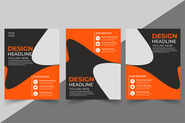 modern orange and black design template for poster flyer brochure cover. Graphic design layout with triangle graphic elements and space for photo background