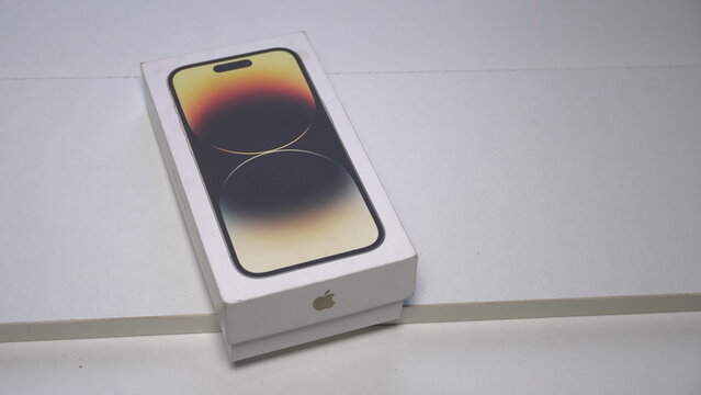 Apple's Iphone 14 Pro Gold Box image on white BG : C.P. , New Delhi, Delhi, India- 14 Jan 2023