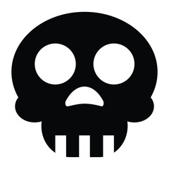 Skull vector icon. Isolated human skull with large, black eye sockets. Death sign.