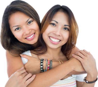 Two pretty sisters posing in front of the camera - Powered by Adobe